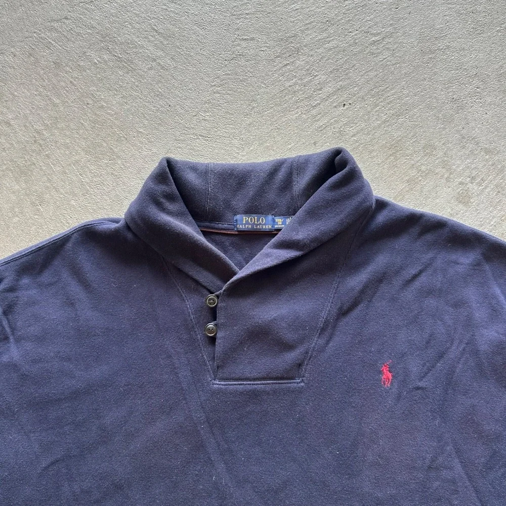 Polo Ralph Lauren Sweater Mens 3XB Big Navy Blue Shawl Collar Pony Pullover Knit
